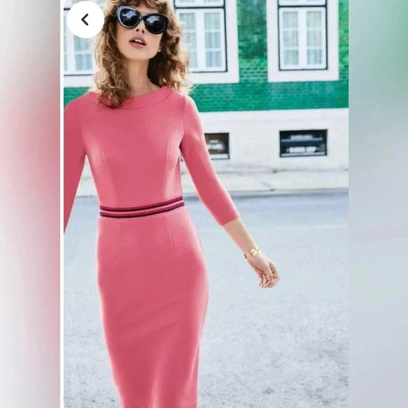 Boden Daisy Ottoman Pink Ribbed Open Neckline Long Sleeve Shift Midi Dress 6L - Picture 3 of 9